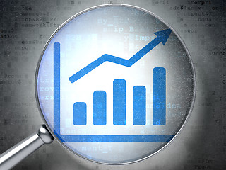 Image showing Marketing concept: Growth Graph with optical glass on digital background