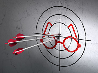 Image showing Science concept: arrows in Glasses target on wall background