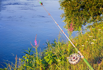 Image showing Fishing tackle for catching fish in the river.