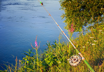 Image showing Fishing tackle for catching fish in the river.