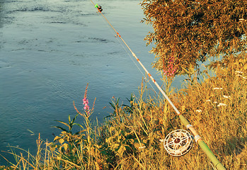 Image showing Fishing tackle for catching fish in the river.