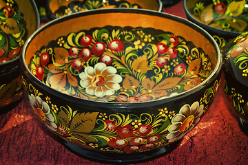 Image showing Decorated with beautiful paintings, utensils made of wood.