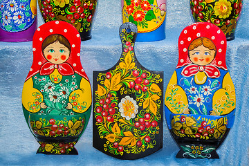 Image showing Traditional Russian Souvenirs, decorated with ornaments.