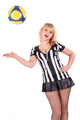 Image showing Sexy Soccer Referee with ball