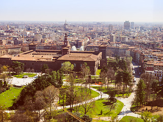 Image showing Retro look Milan aerial view