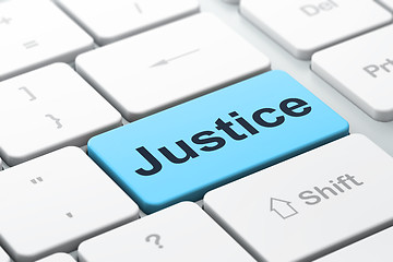 Image showing Law concept: Justice on computer keyboard background