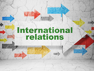 Image showing Politics concept: arrow with International Relations on grunge wall background