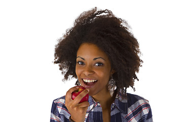 Image showing Attractive african woman with apple fruit