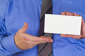 Image showing Businessman with blank white card