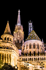 Image showing Fisherman\'s bastion night view, Budapest, Hungary