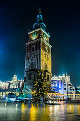 Image showing Poland, Krakow. Market Square at night.