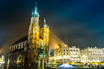 Image showing Poland, Krakow. Market Square at night.