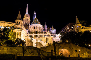 Image showing Fisherman\'s bastion night view, Budapest, Hungary