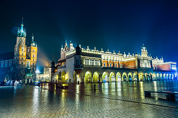 Image showing Poland, Krakow. Market Square at night.