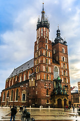 Image showing Krakow old city at night St. Mary\'s Church. Krakow Poland.