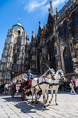 Image showing Horse-drawn Carriage in Vienna at the famous Stephansdom Cathedr