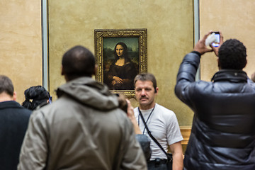 Image showing Visitors take photo of Leonardo DaVinci\'s \