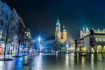 Image showing Poland, Krakow. Market Square at night.