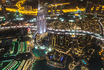 Image showing Address Hotel at night in the downtown Dubai area overlooks the 