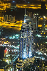 Image showing Address Hotel at night in the downtown Dubai area overlooks the 