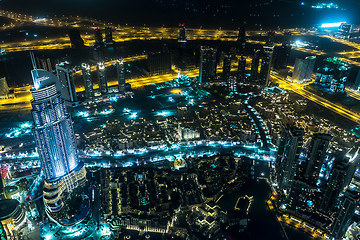 Image showing Address Hotel at night in the downtown Dubai area overlooks the 