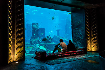 Image showing Huge aquarium in a hotel Atlantis in Dubai on the Palm islands