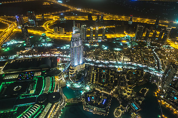 Image showing Address Hotel at night in the downtown Dubai area overlooks the 