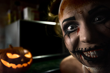 Image showing Horrible girl with scary mouth and eyes