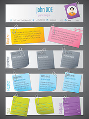 Image showing Modern resume cv template with post its and color tapes