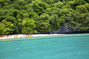 Image showing  boat coastline of a  green lagoon and   thailand kho 