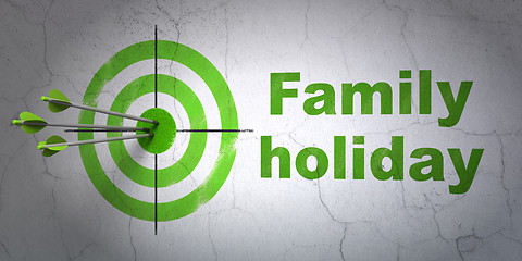 Image showing Tourism concept: target and Family Holiday on wall background