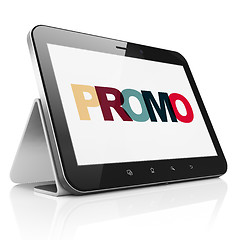 Image showing Marketing concept: Tablet Computer with Promo on  display