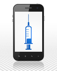 Image showing Health concept: Smartphone with Syringe on display