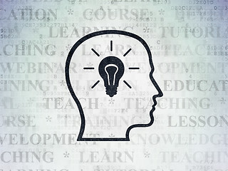Image showing Learning concept: Head With Lightbulb on Digital Paper background