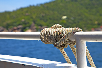 Image showing  boat prow blue lagoon  stone   thailand kho    south china sea