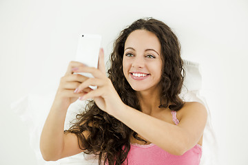 Image showing A selfie on the bedroom