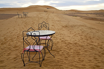 Image showing table and seat in desert  sahara morocco    africa yellow sand