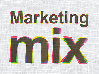 Image showing Advertising concept: Marketing Mix on fabric texture background