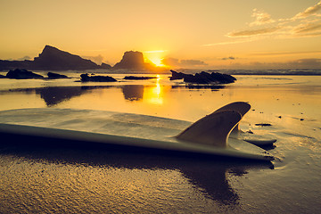 Image showing Surfboard Sunset