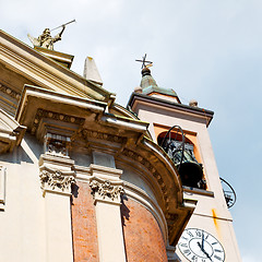 Image showing  building  clock tower in italy europe old  stone and bell