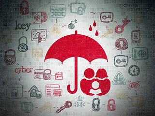 Image showing Safety concept: Family And Umbrella on Digital Paper background