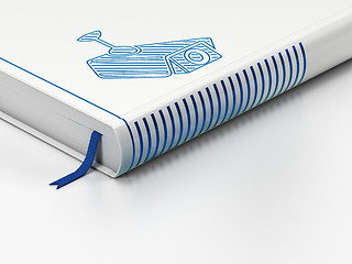 Image showing Privacy concept: closed book, Cctv Camera on white background