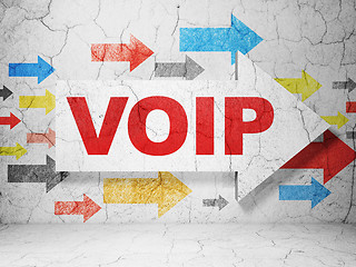 Image showing Web development concept: arrow with VOIP on grunge wall background