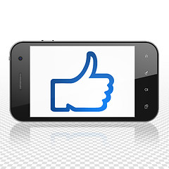 Image showing Social network concept: Smartphone with Thumb Up on display