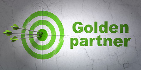 Image showing Business concept: target and Golden Partner on wall background