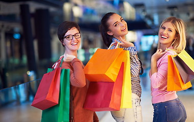 Image showing happy young girls in  shopping mall