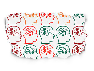 Image showing Business concept: Head With Finance Symbol icons on Torn Paper background