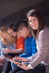 Image showing students group working on school  project  together