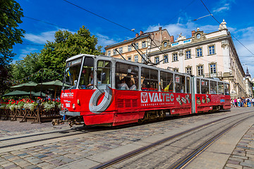 Image showing Old  tram is in the historic center of Lviv.