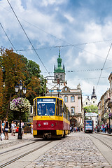 Image showing Old  tram is in the historic center of Lviv.